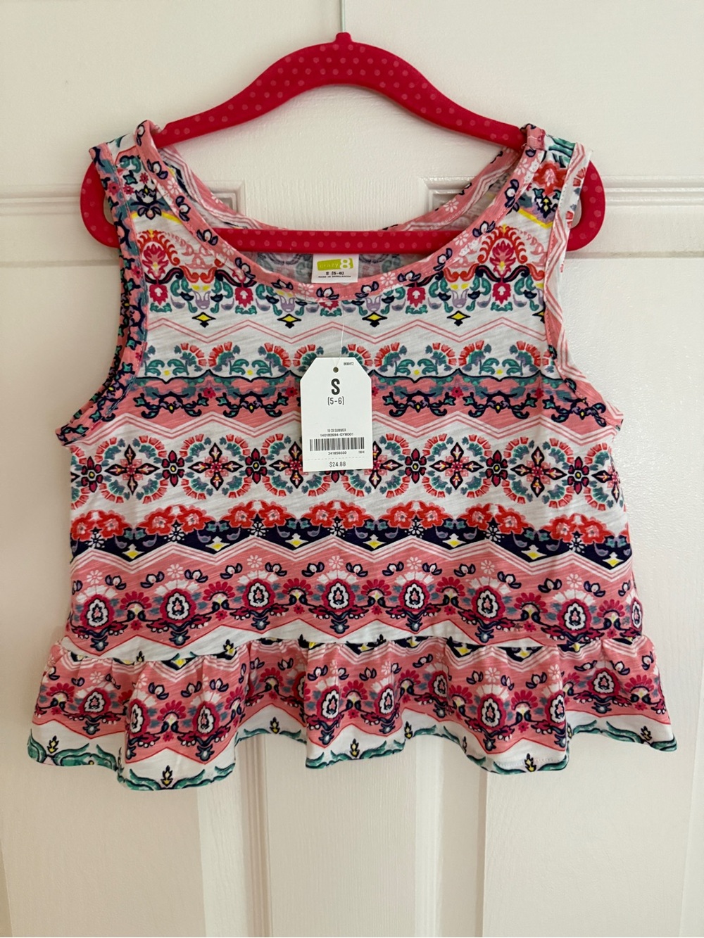 NWT boho print ruffle hem tank, Size 5/6 Small